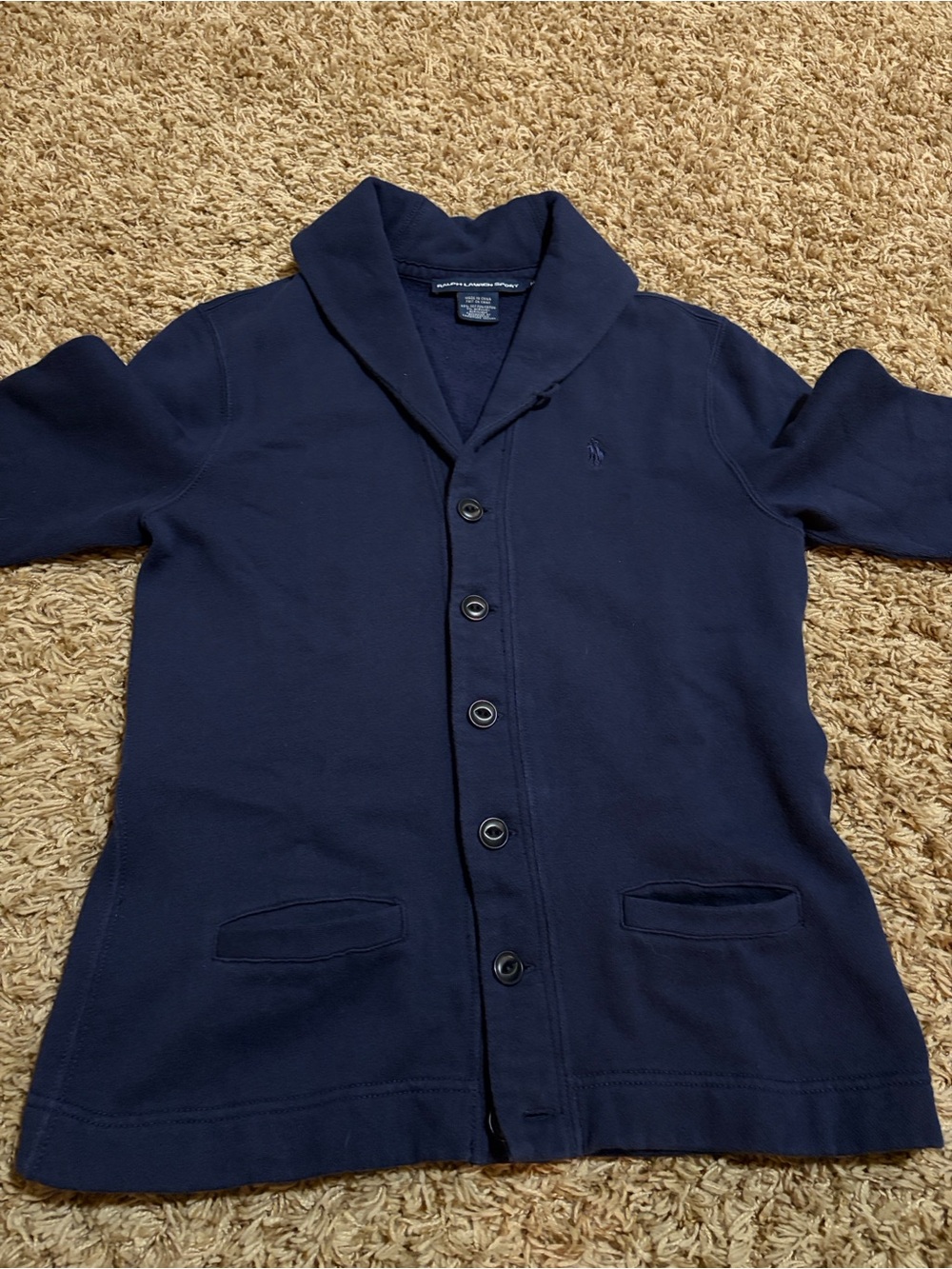 Ralph Lauren Sport Women's Navy Jersey Shawl-Collar Button Cardigan